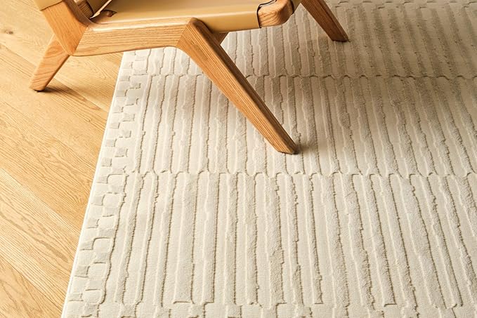 Revival Rugs Soloba 6'7"x9' Washable Area Rug for Living Room Bedroom - 100% Recycled Oeko-TEX Certified, Medium Pile, Beige, Cream