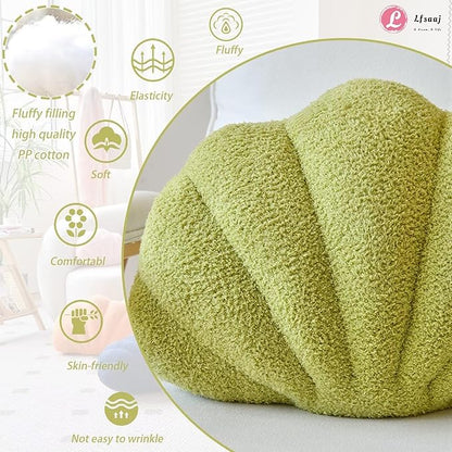 Green Seashell Throw Pillows, Shell Shaped Throw Pillows, 13 Inch Soft Home Decorative Pillow Plush Cushion for Bed Couch Living Room Decor Accent Throw Pillow