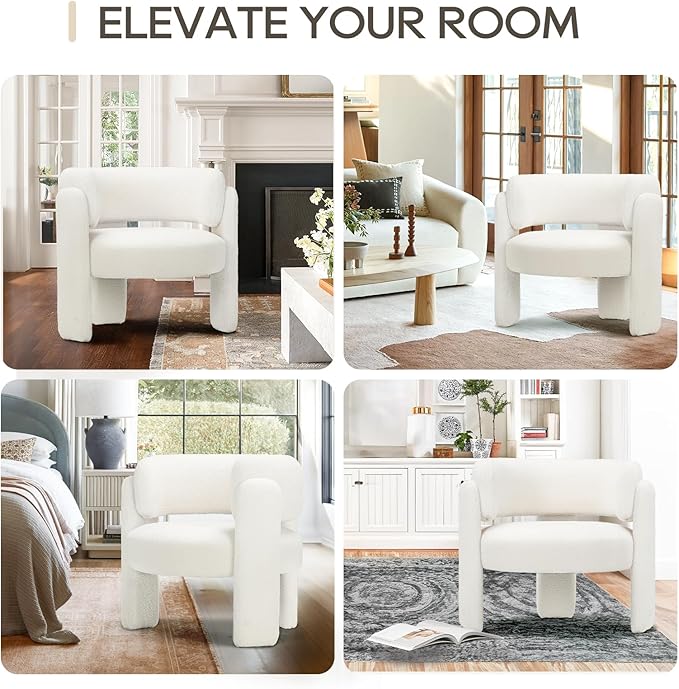 COLAMY Modern Accent Chairs Set of 2, Upholstered Barrel Chairs, Comfy Sherpa Side Arm Chairs with 3 Legs for Living Room, Bedroom, Reading, Cream