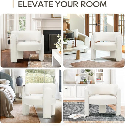 COLAMY Modern Accent Chairs Set of 2, Upholstered Barrel Chairs, Comfy Sherpa Side Arm Chairs with 3 Legs for Living Room, Bedroom, Reading, Cream