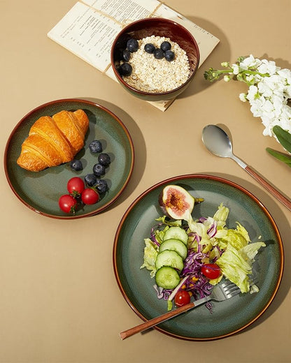 Stoneware Dinnerware Sets for 6, Microwave Safe Plate and Bowl Set, Easy to Clean & Durable Dishes Sets for Small to Medium Families, Sage Green