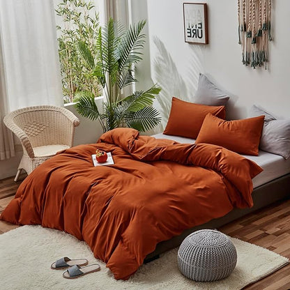 CLOTHKNOW Burnt Orange King Size Comforter Set Rust Bedding Comforter Sets Cinnamon Comforter Soft Rust Brownish Comforter with 2 x Pillow Cases
