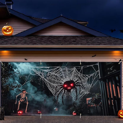 6 x 13 ft Halloween Garage Door Decorations Halloween decorations Witch Door Cover, Hanging Banner, Cauldron Backdrop Mural for Home, Outdoor, Indoor, Spooky Party, Wall, Window (Spider)
