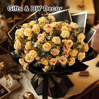 Artificial Flowers for Outdoor 4 Bundles Rose Bouquet with Daisy Faux Flowers UV Resistant for Home Indoor Outside Garden Porch Window Box Balcony Yard Porch Decor (Yellow)