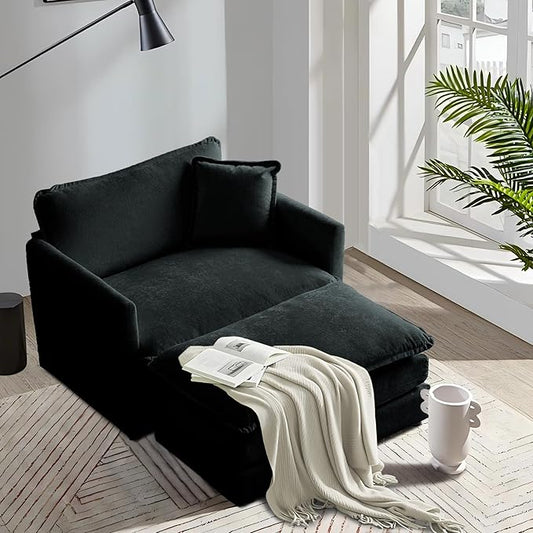 SoarFlash Chenille Sectional Sofa, Comfy Modular Single Sofa with Ottoman, Modern Recliner Deep Seat Sofa Set for Living Room,Black