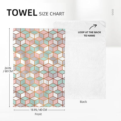 Pink Green Geometric Kitchen Towels Set of 2 Abstract Modern Absorbent Hand Tea Towels Farmhouse Holiday Home