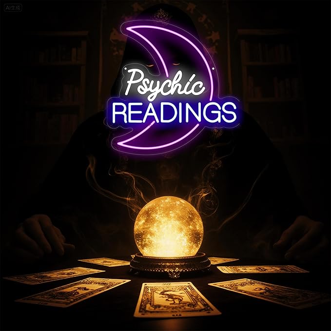Psychic Moon Tarot Cards Neon Sign, Psychic Reading Led Light, Moon Star Shop Decor, Gothic Lover Gift, Dark Gothic Wall Art, Fortune Teller Sign for Psychic Tarot Room Wall Decor Tarot Reader Gifts