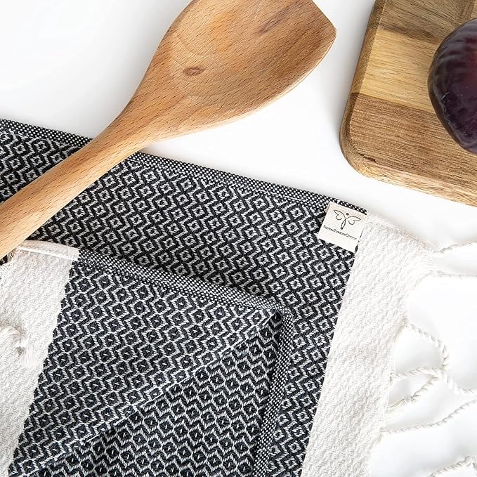 SMYRNA TURKISH COTTON Vintage Series Kitchen Dish Towels Pack of 6, Machine Washable Wash Cloths, Ultra Soft, Absorbent, Prewashed and Quick Dry Turkish Dish Towels, 12x12 Inch (Dark Gray)