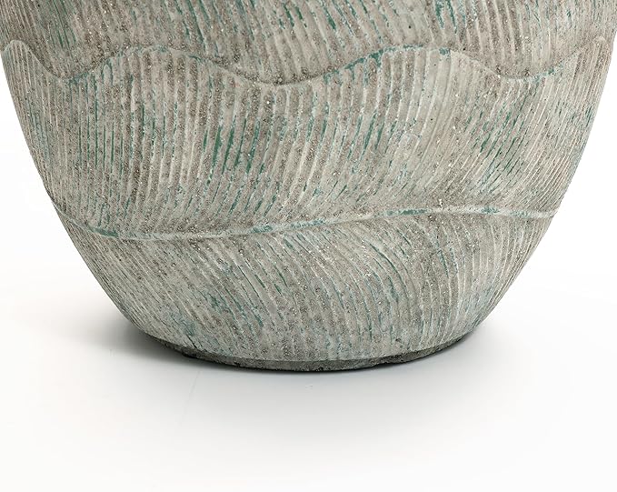 LuxenHome 15" Dia Round Planter for Porch Patio Garden, Rustic Weathered Cement Pot Planter, Large Outdoor Indoor Plant Pot with Drainage Hole, Decorative Pot for Tall Plants Flowers