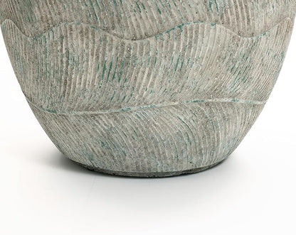 LuxenHome 15" Dia Round Planter for Porch Patio Garden, Rustic Weathered Cement Pot Planter, Large Outdoor Indoor Plant Pot with Drainage Hole, Decorative Pot for Tall Plants Flowers