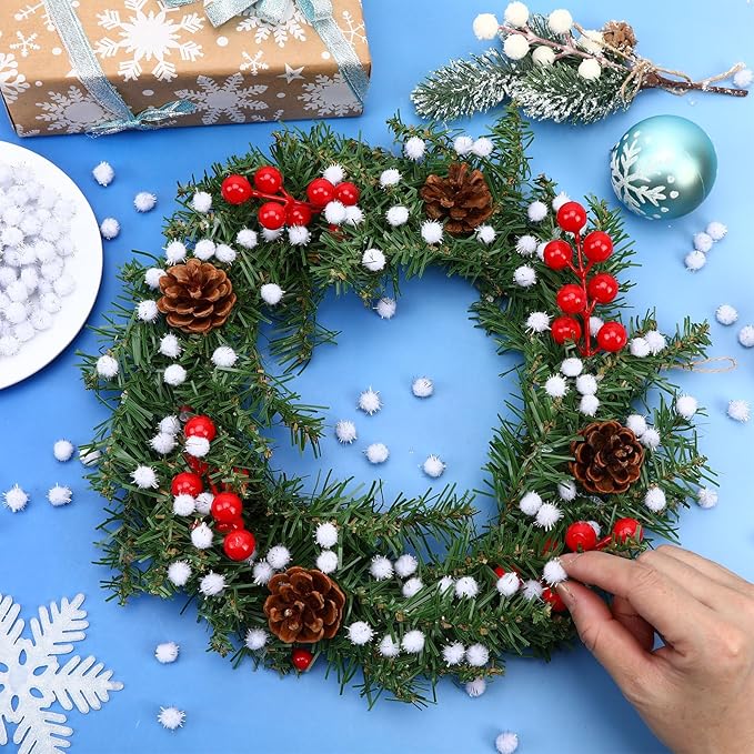 SEPGLITTER Christmas Pom Poms Balls, 1000 Pieces Light White Glitter Pompoms Pom Poms for Crafts Making DIY Holiday Christmas Decorations Supplies (0.4 inch/1 cm )