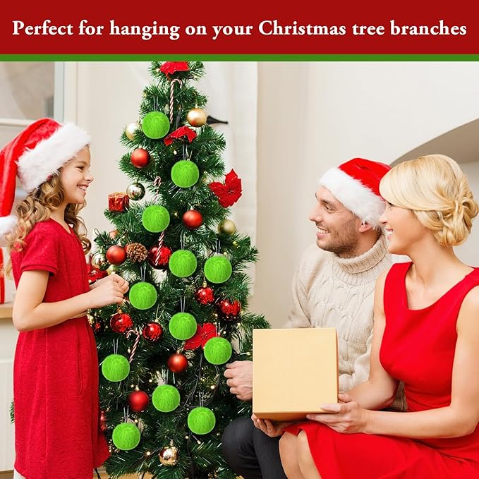 12Pcs Furry Christmas Ball Ornament for Xmas Tree Lime Green Soft Faux Fur Pom Pom Ball Ornaments Christmas Tree Hanging Decorations for Winter Party Home Decor Costume Supplies