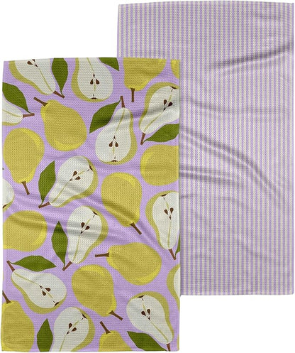 GEOMETRY Kitchen Towels Quick Dry Microfiber Premium Towel Pear Parade 2 Pack Set 18x30