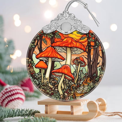 Mushroom Stained Glass Orament - Christmas Ornament - Christmas Decorations for Tree - Holiday Present ldeas - Gift Exchange