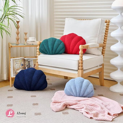 Red Seashell Throw Pillows, Shell Shaped Throw Pillows, 13 Inch Soft Home Decorative Pillow Plush Cushion for Bed Couch Living Room Decor Accent Throw Pillow