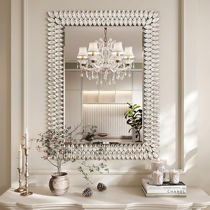 Kelly Miller 30"x40" Jeweled Bathroom Wall Mirror, Large Rectangle Mirror Decorative Mirror Luxury Vanity Mirror with Diamonds for Master Bath Half Bath Living Room Bedroom Fireplace Mantle Entryway