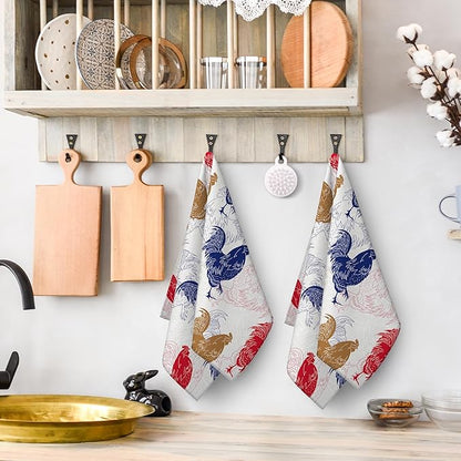 Rooster Chicken Kitchen Towels Set of 2 Absorbent Hand Towels 16x24 Inch Dish Towels Farmhouse