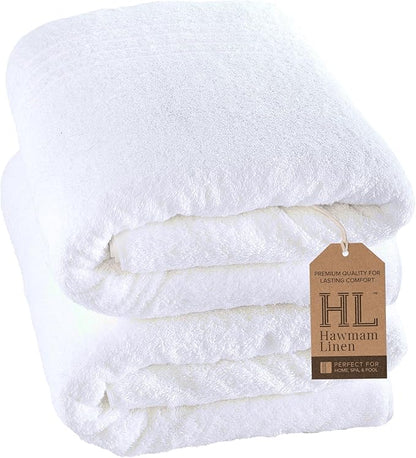 Hammam Linen Jumbo Large Bath Sheets Towels 2 Pack 35 x 70 Inches Soft Premium Quality 100% Cotton Towels, White