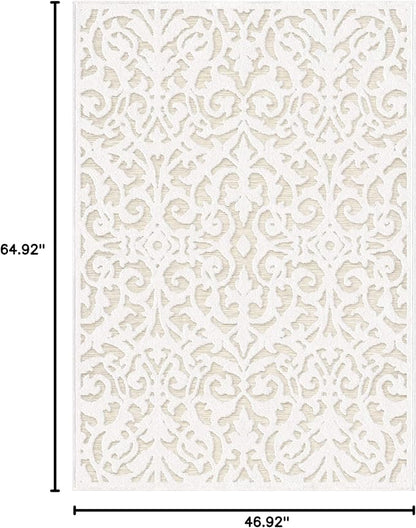 My Texas House Lady Bird Area Rug 3.11x5.5 Indoor Outdoor, Natural Driftwood
