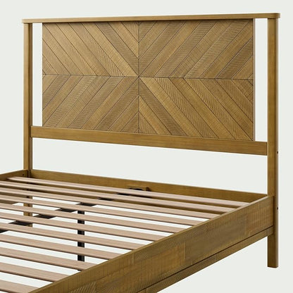 Bme Vivian 14 Inch Deluxe Bed Frame with Headboard, Rustic & Scandinavian Style with Solid Acacia Wood, No Box Spring Needed, 12 Strong Wood Slat Support, Easy Assembly, Queen, Rustic Seadrift