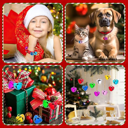 Augshy 240 Pcs Multicolour Jingle Bells, 3/5 Inch Craft Bell Bulk for Christmas Ornament Tree Home and Pet Decorations Xmas Crafts Decor Party Favors Supplies