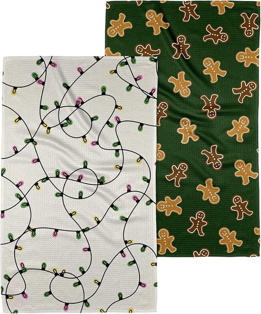 GEOMETRY Christmas Kitchen Towels Quick Dry Microfiber 2 Pack Festive Lights Ginger Joy Merry Magic