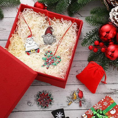 Zhengmy 8 Pieces Christmas Ornaments 2025 Solid Pewter Christmas Tree Ornament Metal Gnomes Santa Angel Snowman Hanging Craft Xmas Gifts with Red Bags(Vivid)