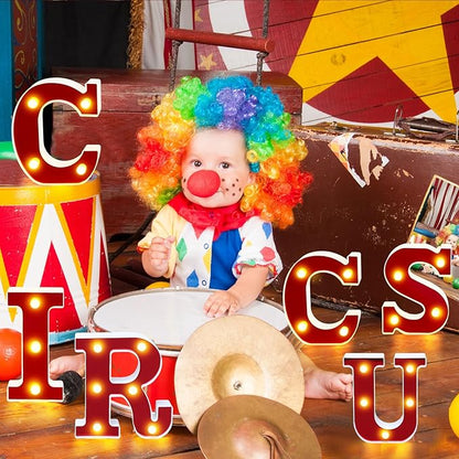 Circus Light up Letters Sign Party Decorations Battery Powered Marquee Lighted Sign LED Alphabet Letter Lights for Christmas Night Party Birthday Home Tabletop Decor Supplies