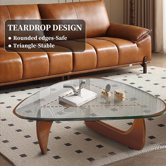 Modern Glass Coffee Table for Living Room, Small mid Century Coffee Table, Stylish Coffee Tables, Suitable for Bedroom Living Room Reception Office Tables（Walnut/Transparent，Medium）