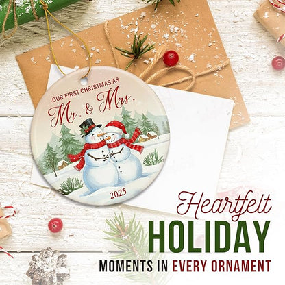 ZAGKOO First Christmas Married Ornament 2025 - Mr and Mrs Gifts, Wedding Gifts for Couples, Wedding Gift for Newly Wed, Just Married, Bride, Bridal Gift Ideas - 1st Snowman Ornament Decoration