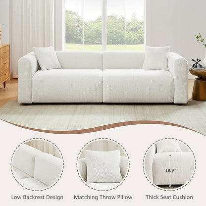 VANOMi 95" Cloud Couch, Comfy Deep Seat Boucle Cloud Sofa, Upholstered 3-Seater Oversized Loveseat Sofa with 2 Pillows, Modern Sofa for Living Room, Bedroom, Office, Apartment (White)