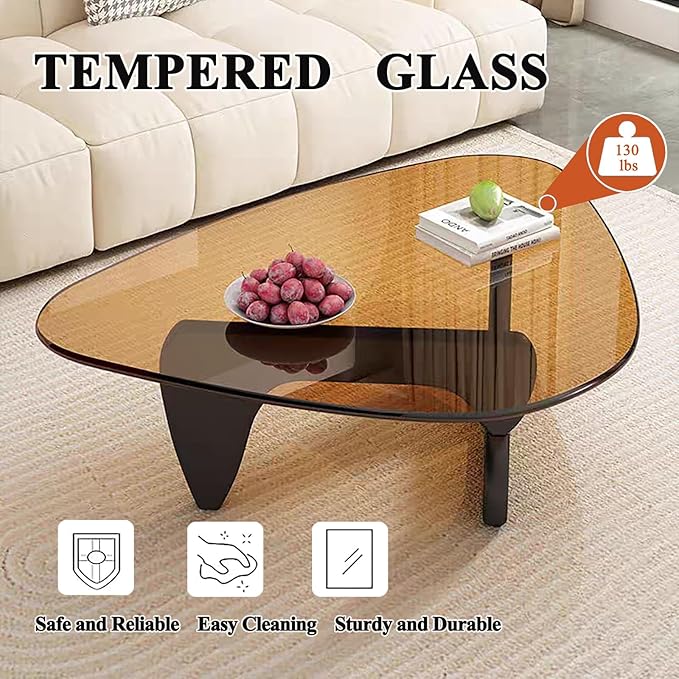 Modern Glass Coffee Table for Living Room Mid Century Coffee Table Stylish Coffee Tables, Suitable for Bedroom Living Room Reception Office Tables（Black/Brown，Large）