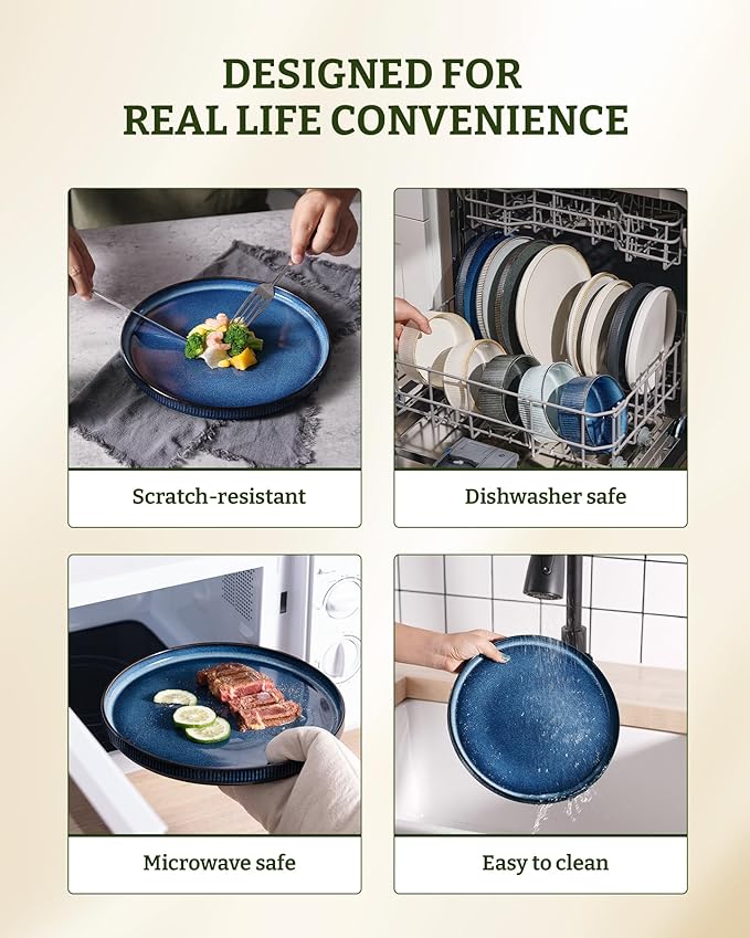 famiware Star Salad Plates for 6, 8 inches Plate Set, Stoneware Dinnerware, Small Dinner Plates for Dessert, Salad, Appetizer, Nebulas Blue