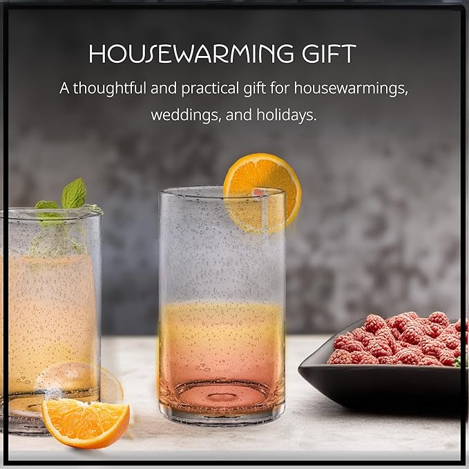 Artland 17oz Highball Tumbler, Set of 4 | Iris Seeded Design, Clear | Drinking Glass for Parties and Everyday Use - Mojito, Whiskey, Cocktail | Glassware & Kitchenware Essentials