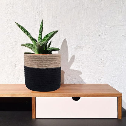 Woven Cotton Rope Plant Basket for 6" Flower Pot Floor Indoor Planters Flower Pot,Home Decor Storage Organizer H6 3/4" x W6 1/2" Black&Brown