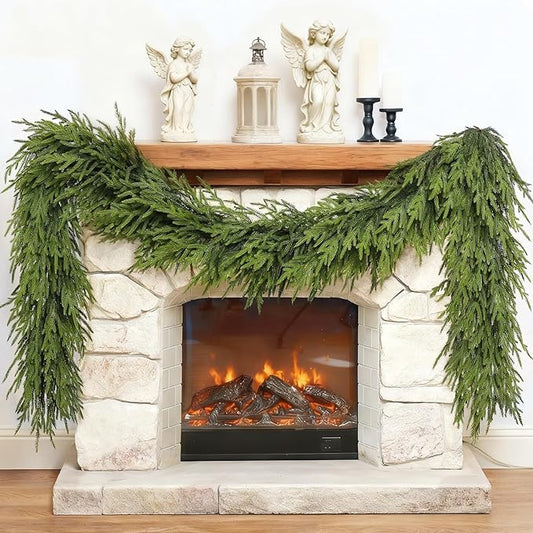 Guirnalda de pino Norfolk artificial de Navidad de 5 pies para chimenea, Christmas guirnalda falsa realista de vegetación sintética para vacaciones, mesa, ventana, repisa, escaleras, hogar, decoración interior