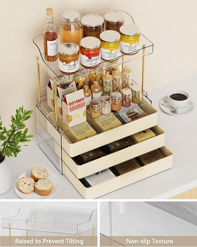 Bathroom Organizers and Storage, Makeup Organizer (Sturdy Durable Attractive), Ideal for Vanity, Countertop, Counter, Perfume, Skincare, Cabinet, Cosmetic, Dresser Organizer (Cream)