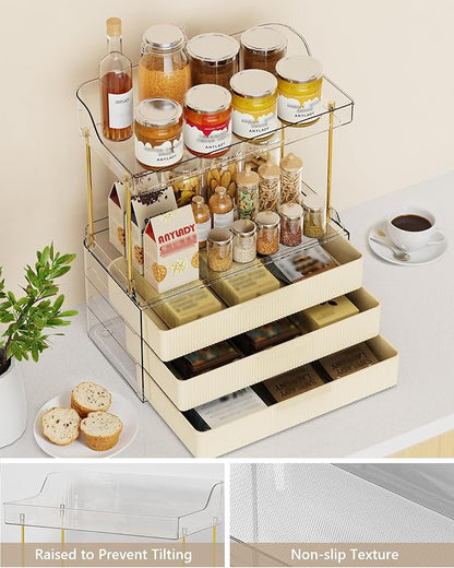 Bathroom Organizers and Storage, Makeup Organizer (Sturdy Durable Attractive), Ideal for Vanity, Countertop, Counter, Perfume, Skincare, Cabinet, Cosmetic, Dresser Organizer (Cream)