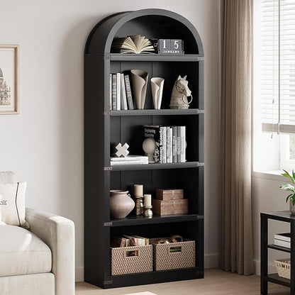 GarveeHome Bookcase 5 Shelf Arched Bookshelf 71.65 in Tall Bookcase Farmhouse Display Storage Rack Wooden Bookshelves for Home Office, Living Room