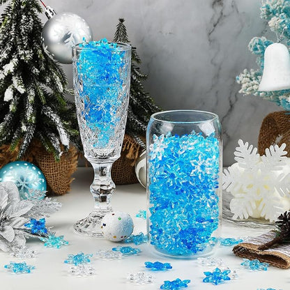 120Pcs Winter Acrylic Snowflake Ornaments 3D Blue Translucent Snowflake Crystals Gems Christmas Xmas Pendant Beads DIY Crafts for Vase Filler, Party Wedding Arts Crafts Decoration