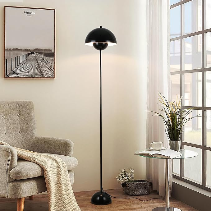 COSYLUX Modern Floor Lamp for Living Room, Industrial Tall Standing Lamp for Bedroom, Metal Shade Reflecting Light Reading Floor Lamp for Office, Nursery Room, Corner(Bright Black)