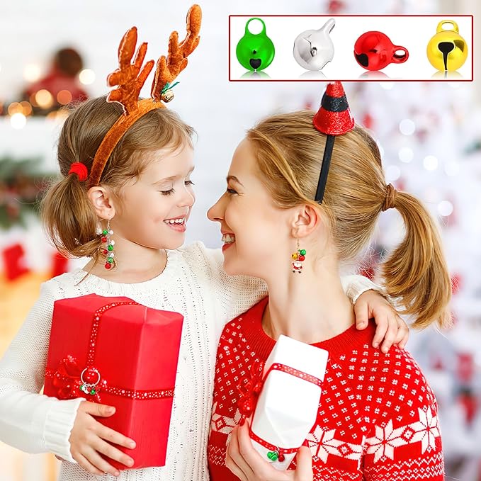 Augshy 200 Pieces Jingle Bells 1/4 Inch Craft Bell Mini Bell Bulk for Christmas Home and Pet Decorations Bracelet Necklace Jewelry Making Xmas Decor Party Favors Supplies (Gold, Silver, Red, Green)