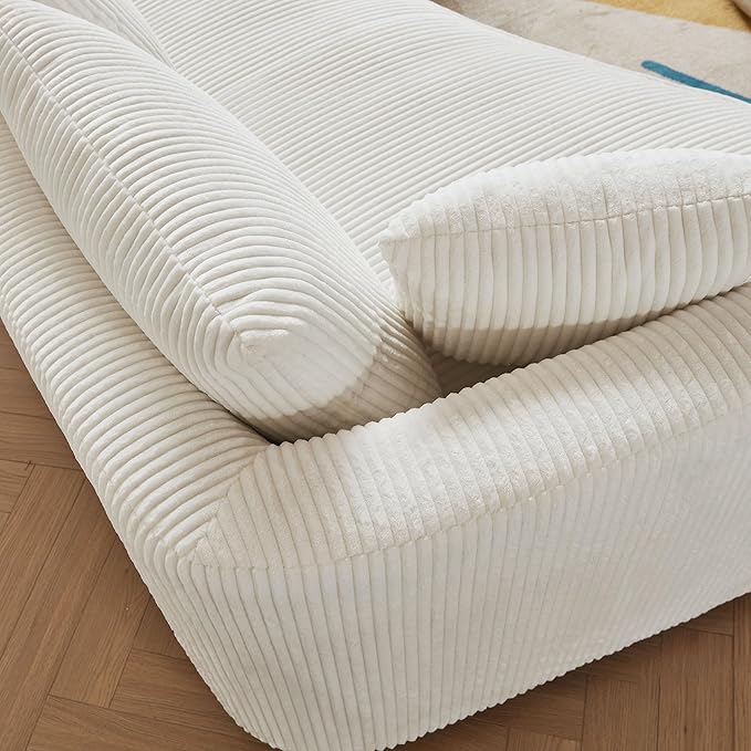 122'' Modern Curved Cloud Sofa Luxury Living Room 5 Seater Sectional Sofa Curve Design Comfortable Upholstered Sofas with Toffee Chair for Living Room Bedroom Apartment (Corduroy+Right Facing, White)