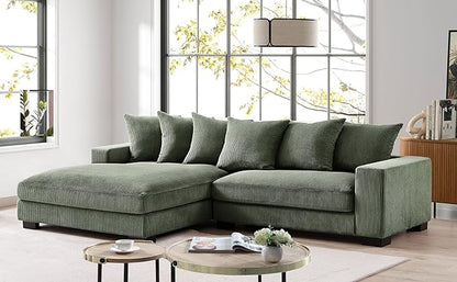 Container Furniture Direct Luxe 2 Piece Sectional Sofa with Chaise Corduroy Upholstery Left Facing, Dark Green