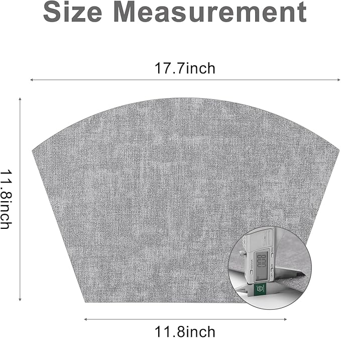 Homaxy Round Table Placemats Set of 6, Washable Wedge Shaped Faux Leather Table Mats, Wipeable Kitchen Dinner Place Mats for Indoor Outdoor, Light Grey