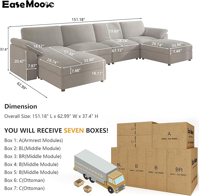 EASE MOOSE Modular Sectional Sofa,Oversized U Shape Sectional Couch with Ottoman,Wide Deep Modular Cloud Couch,Removable Cover
