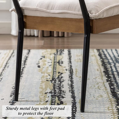 DUOMAY Modern Rectangle Ottoman Bench with Arms and Metal Legs, Mid Century Chenille Fabric Dining Table Bench Footstool Entryway Shoe Bench for Dining Room Bedroom Living Room, White