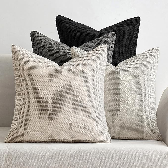 MIULEE Pack of 4 Halloween Throw Pillow Covers 16x16 Inch Neutral Cream/Grey Soft Decorative Chenille Pillow Covers Farmhouse Accent Cushion Covers for Boho Home Decor Bedroom Living Room