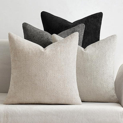 MIULEE Pack of 4 Halloween Throw Pillow Covers 16x16 Inch Neutral Cream/Grey Soft Decorative Chenille Pillow Covers Farmhouse Accent Cushion Covers for Boho Home Decor Bedroom Living Room