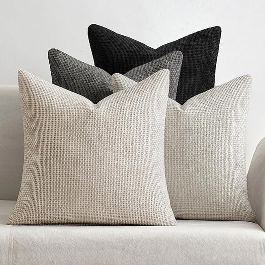 MIULEE Pack of 4 Halloween Throw Pillow Covers 16x16 Inch Neutral Cream/Grey Soft Decorative Chenille Pillow Covers Farmhouse Accent Cushion Covers for Boho Home Decor Bedroom Living Room